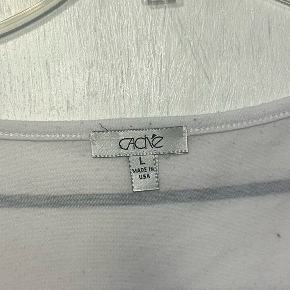 Cache L Striped Floral Rhinestone Top Button Tab Sleeves Made in USA Tunic - Picture 5 of 12